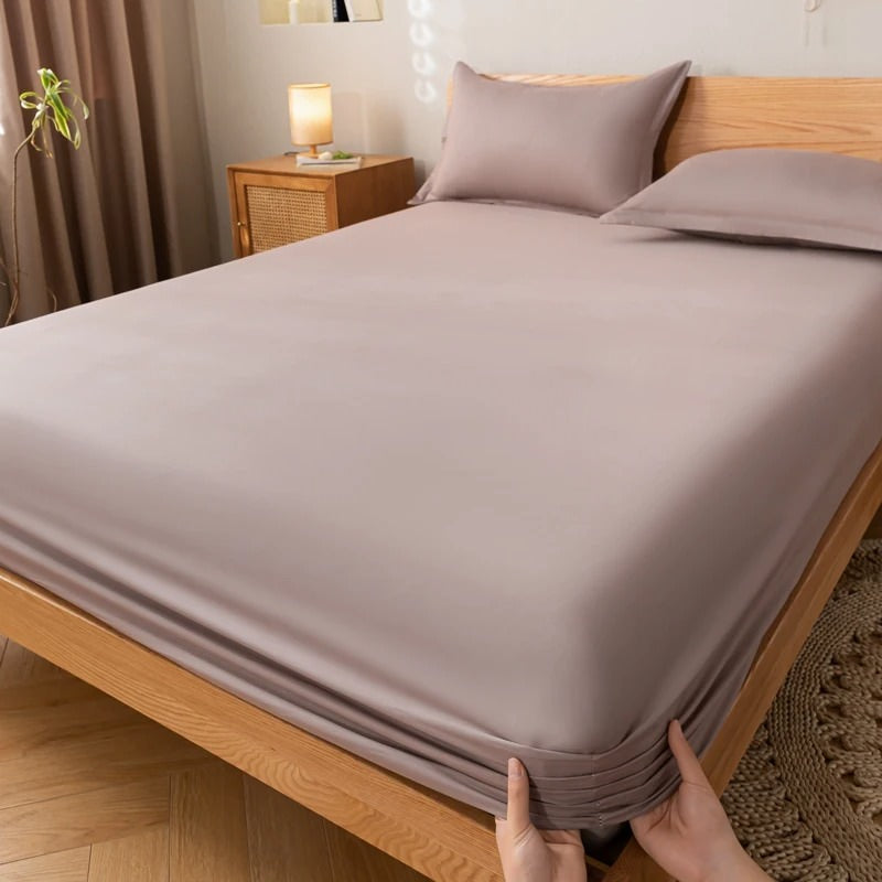 simple solid color cotton fitted sheet for aesthetic bedding setup 