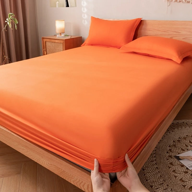 simple solid color cotton fitted sheet for aesthetic bedding setup