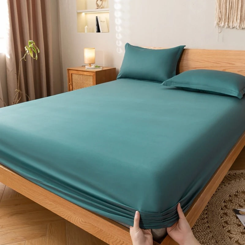 simple solid color cotton fitted sheet for aesthetic bedding setup