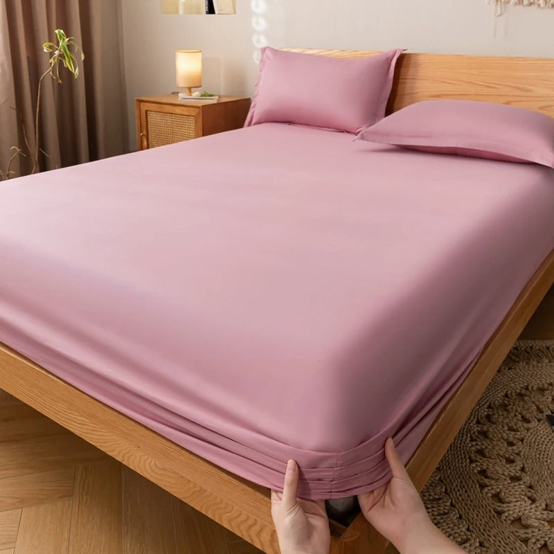 simple solid color cotton fitted sheet for aesthetic bedding setup 