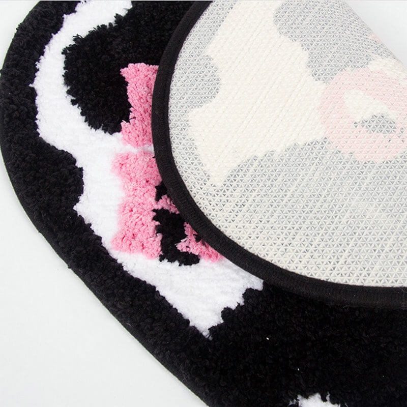 "hello hello" cow print heart shaped accent rug y2k aesthetic roomtery