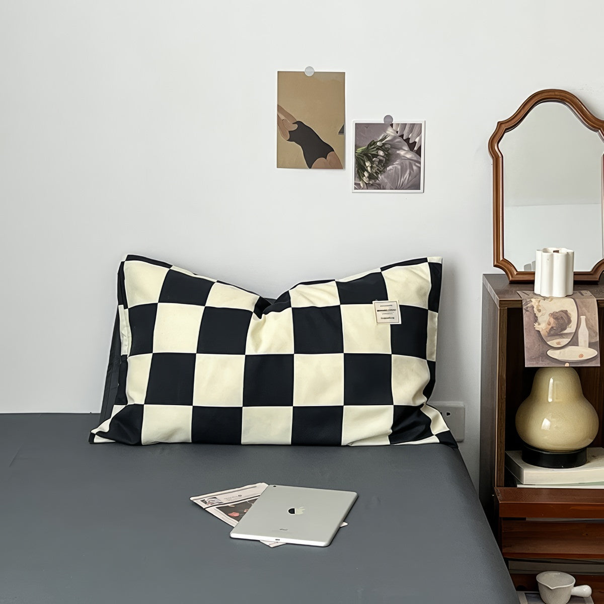 creamy and black checkered bedding duvet cover set