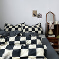 creamy and black checkered bedding duvet cover set