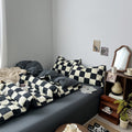 creamy and black checkered bedding duvet cover set
