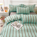 cute aesthetic bedding set in turquoise color with orange stripes roomtery