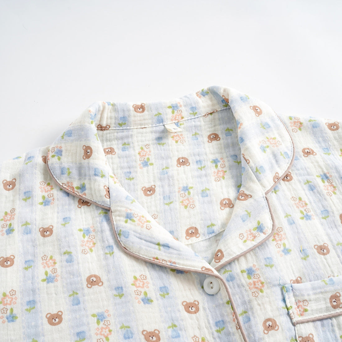 cute bear pattern print long sleeve cotton pajama set roomtery