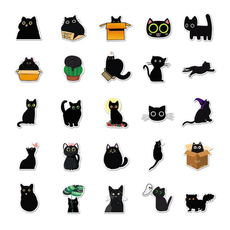 cute black cat cartoon art aesthetic sticker pack roomtery