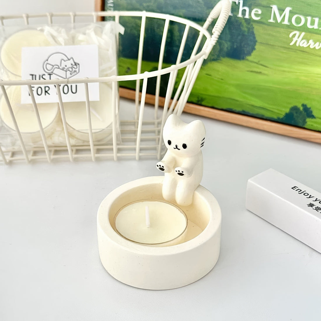 cute hand warming cat candle holder