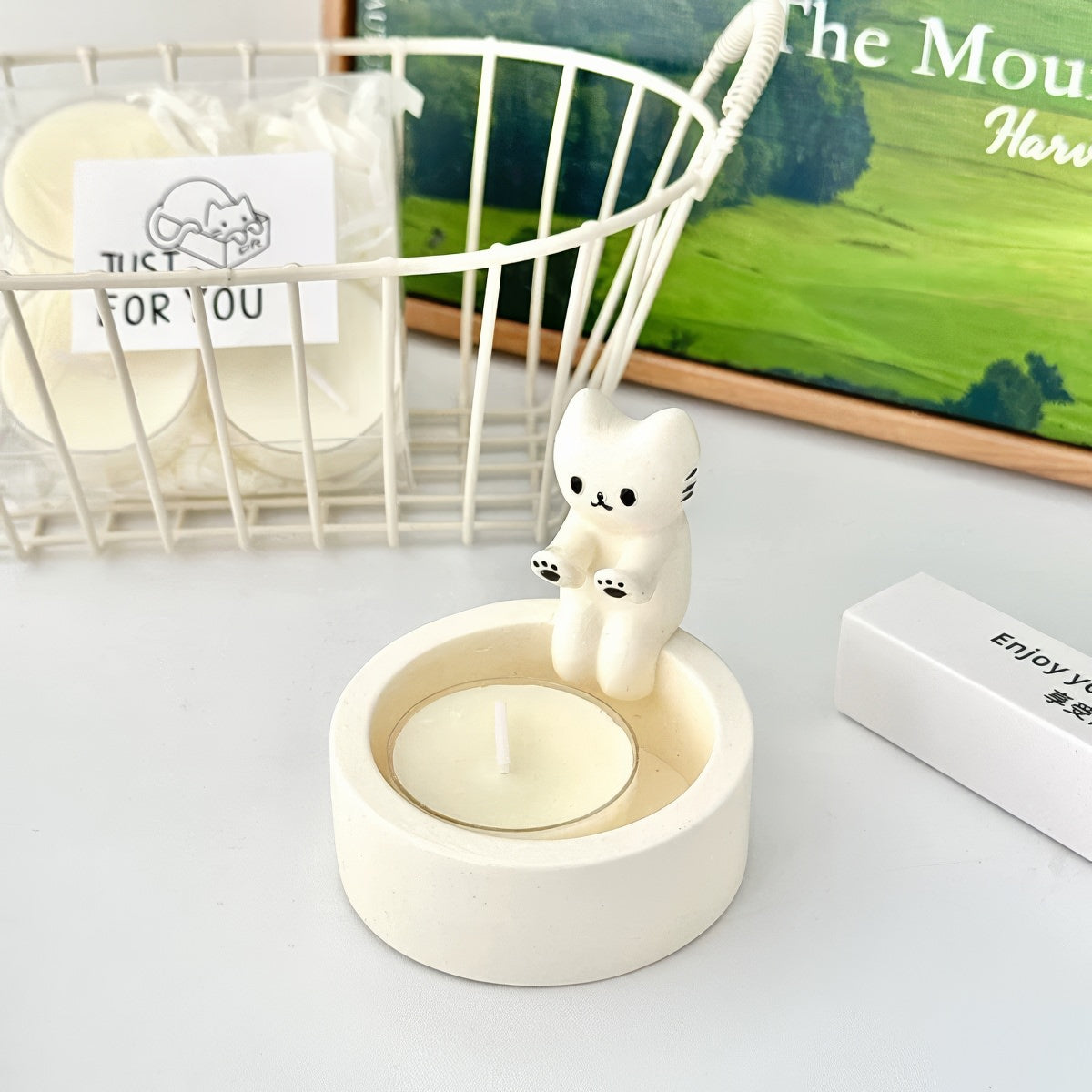 cute hand warming cat candle holder