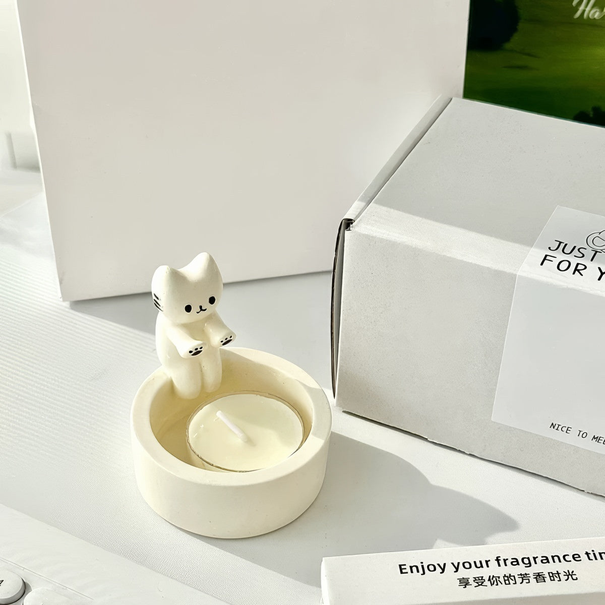 cute hand warming cat candle holder