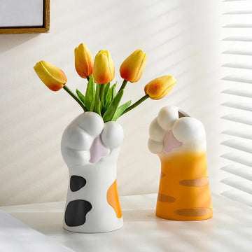 cute cat pow shaped tabletop ceramic vase for flowers roomtery aesthetic room decor