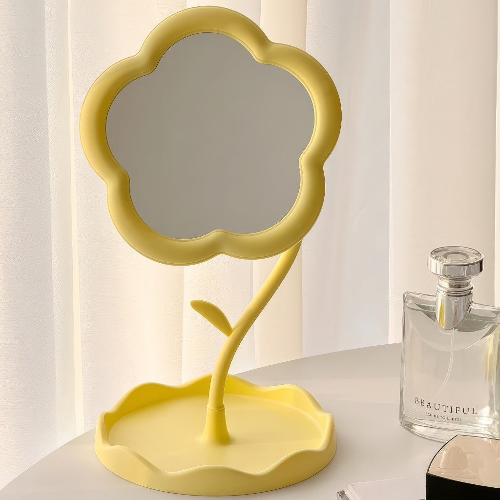 aesthetic flower shaped pastel makeup table mirror with storage tray roomtery