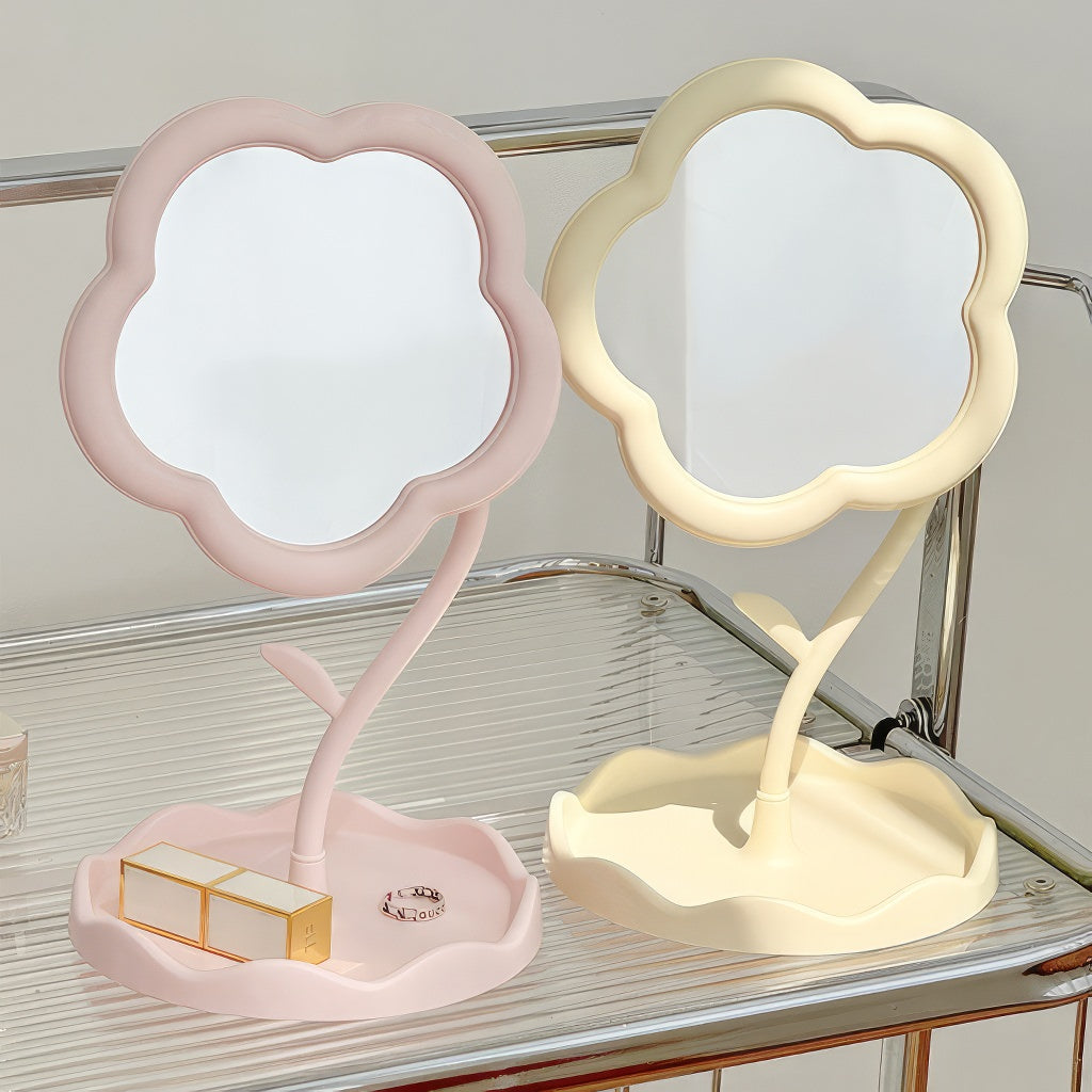 aesthetic flower shaped pastel makeup table mirror with storage tray roomtery
