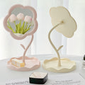 aesthetic flower shaped pastel makeup table mirror with storage tray roomtery