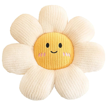 kawaii aesthetic daisy flower shaped decorative throw pillow with cute embroidered face