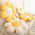 kawaii aesthetic daisy flower shaped decorative throw pillow with cute embroidered face
