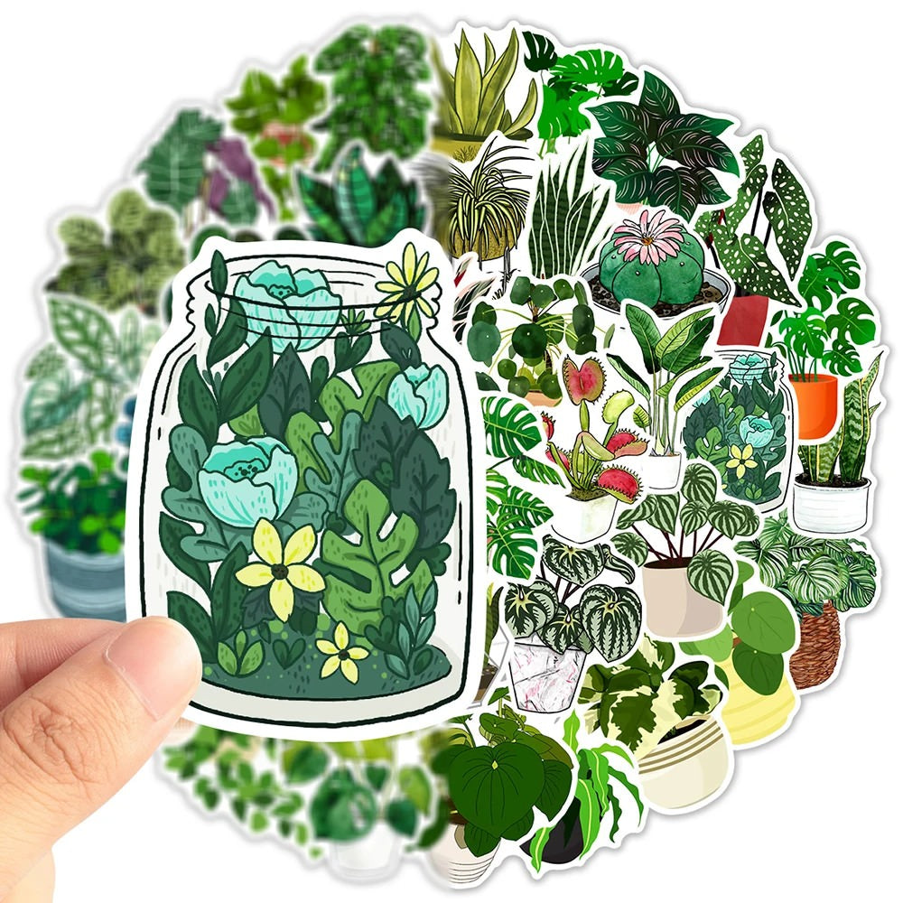 cute kawaii potted greenery plants aesthetic sticker pack roomtery