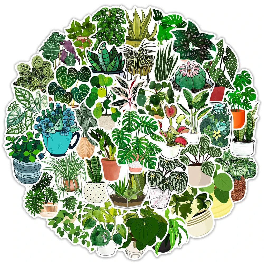 cute kawaii potted greenery plants aesthetic sticker pack roomtery