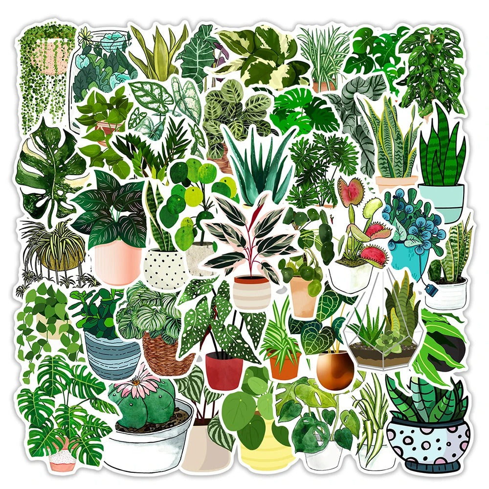 cute kawaii potted greenery plants aesthetic sticker pack roomtery