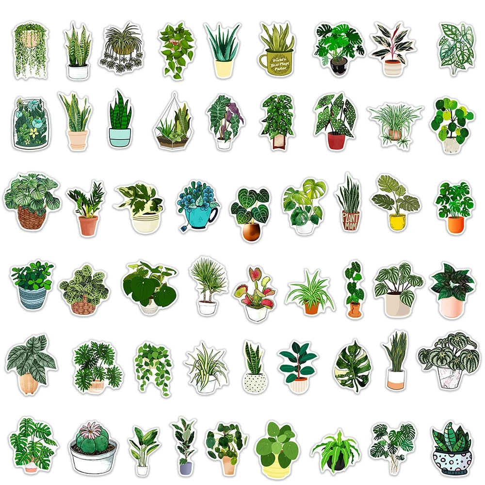 cute kawaii potted greenery plants aesthetic sticker pack roomtery