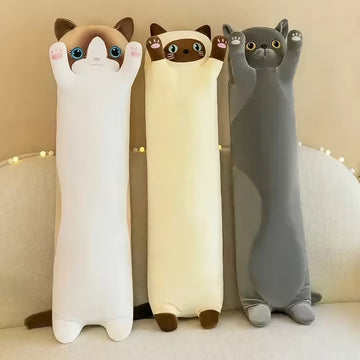 cute sausage Siamese, Burmese and British Shorthair cat plush throw pillow