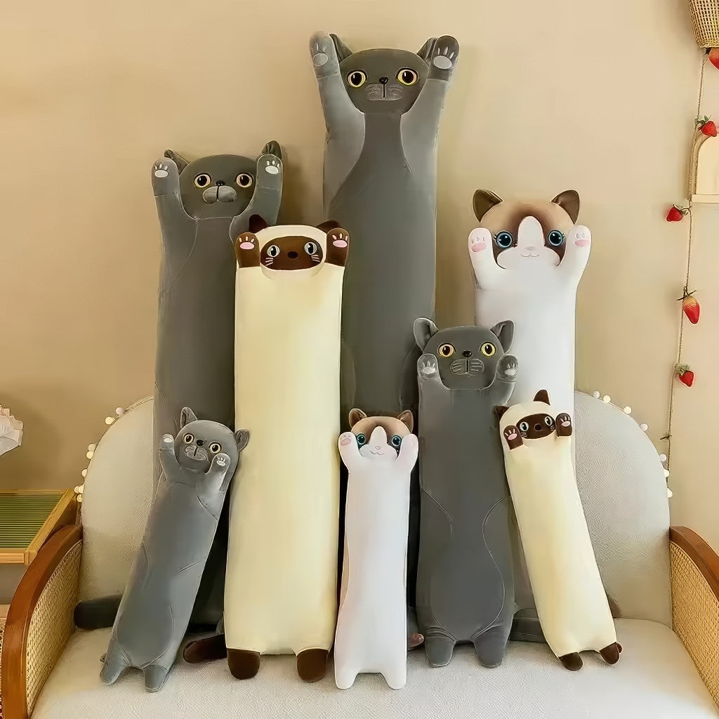 cute sausage Siamese, Burmese and British Shorthair cat plush throw pillow