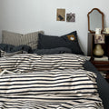 horizontally striped navy and cream bedding duvet cover set