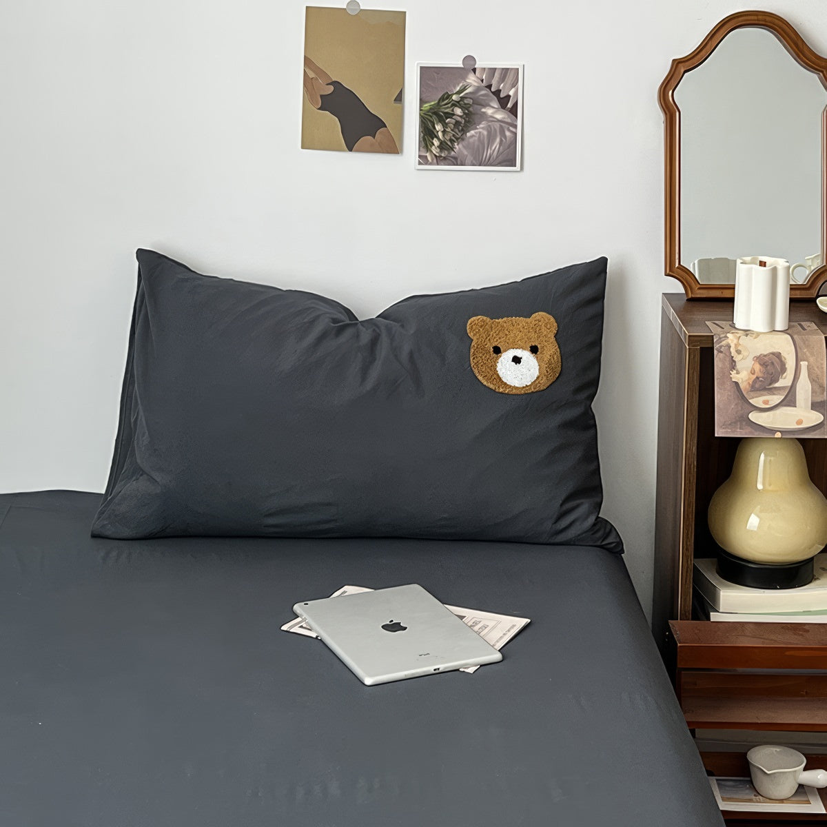 horizontally striped navy and cream bedding duvet cover set