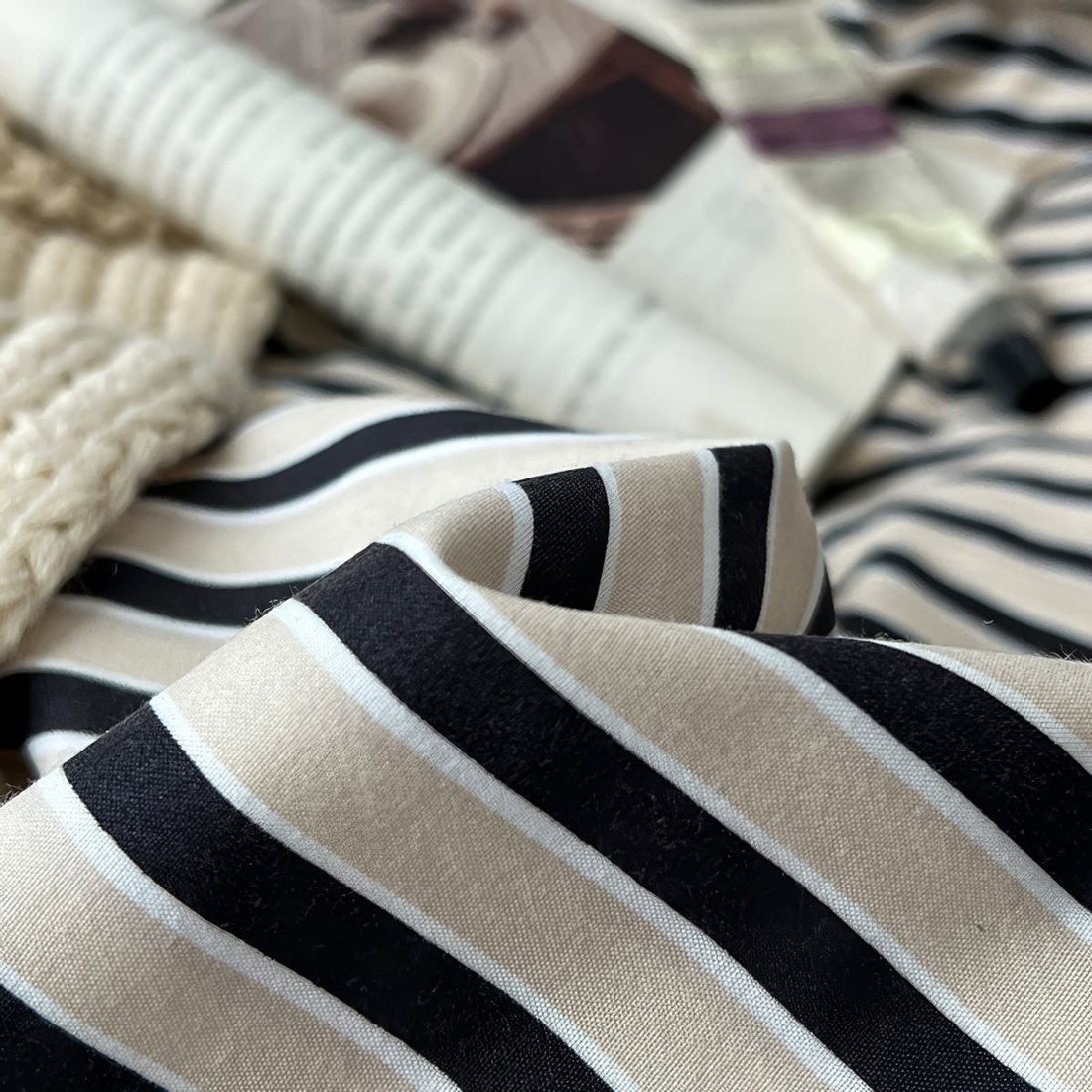 horizontally striped navy and cream bedding duvet cover set
