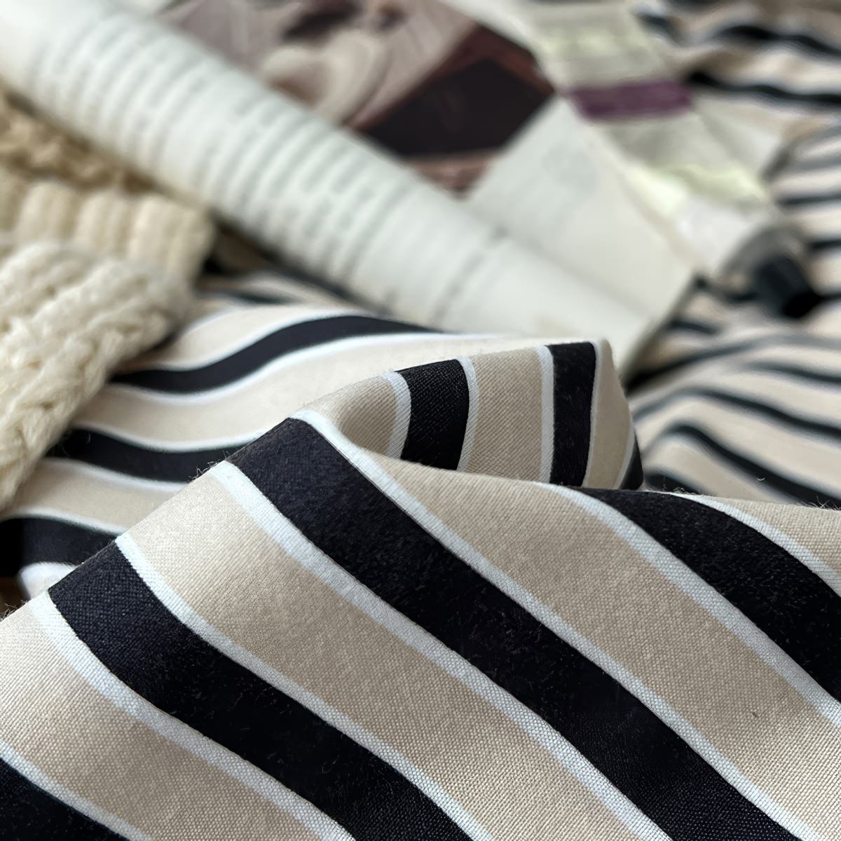 horizontally striped navy and cream bedding duvet cover set