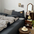 horizontally striped navy and cream bedding duvet cover set