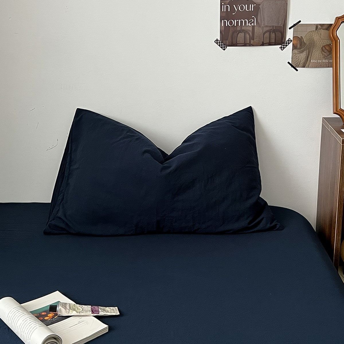 navy blue deep ocean themed color minimalist aesthetic bedding duvet cover set