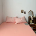 dusty peachy pink color classic gingham pattern print aesthetic bedding duvet cover set