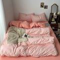 dusty peachy pink color classic gingham pattern print aesthetic bedding duvet cover set