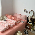 dusty peachy pink color classic gingham pattern print aesthetic bedding duvet cover set