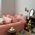 dusty peachy pink color classic gingham pattern print aesthetic bedding duvet cover set