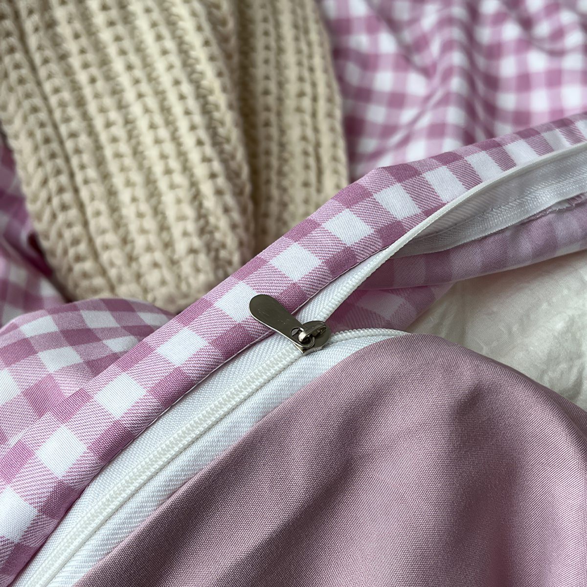 dusty purple classic gingham check pattern print aesthetic bedding duvet cover set