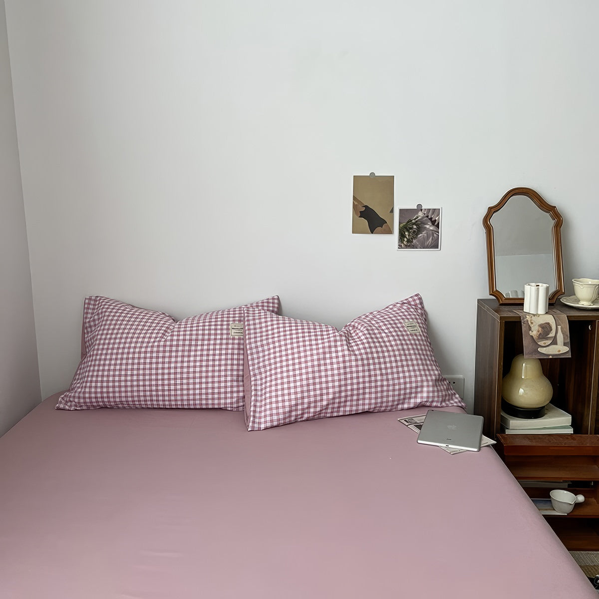 dusty purple classic gingham check pattern print aesthetic bedding duvet cover set