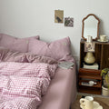 dusty purple classic gingham check pattern print aesthetic bedding duvet cover set