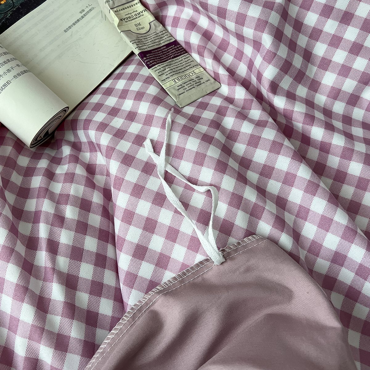 dusty purple classic gingham check pattern print aesthetic bedding duvet cover set