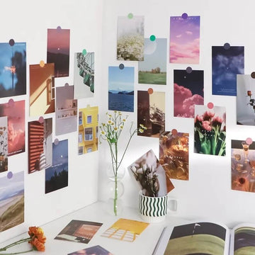 pink shaded clouds and tulips wall collage cards 30 pcs set roomtery