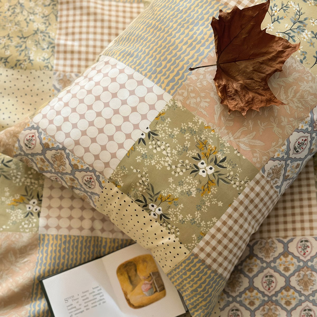 earthy aesthetic patchwork print vintage bedding duvet cover set