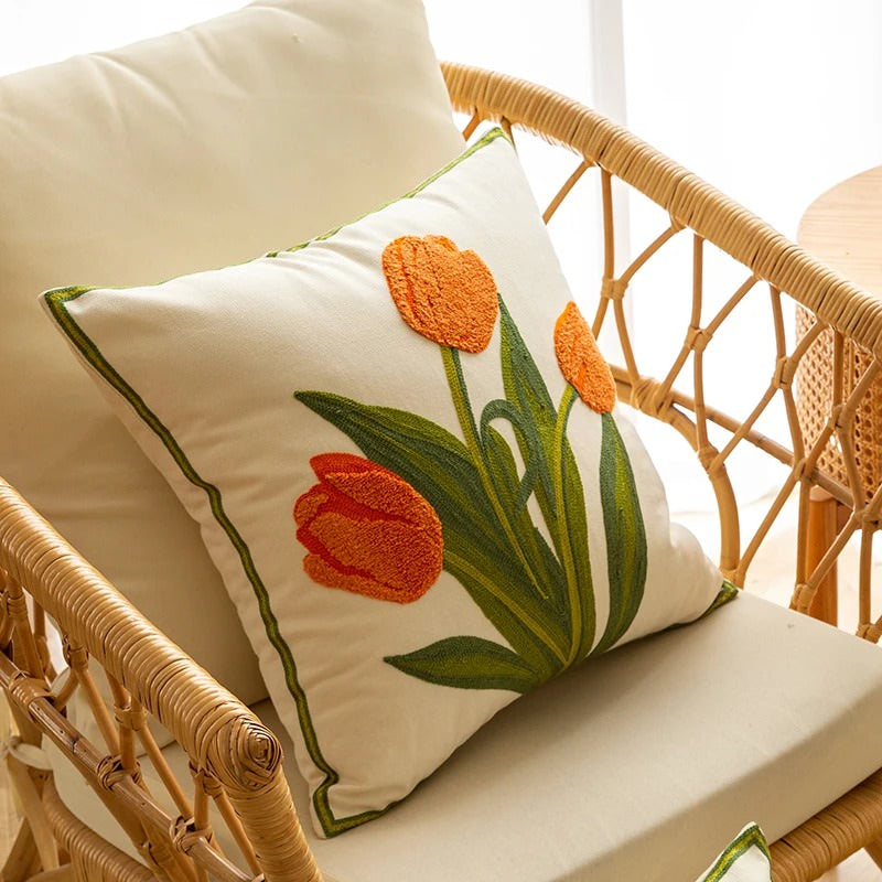 embroidered tulip cute cushion cover aesthetic room decor roomtery