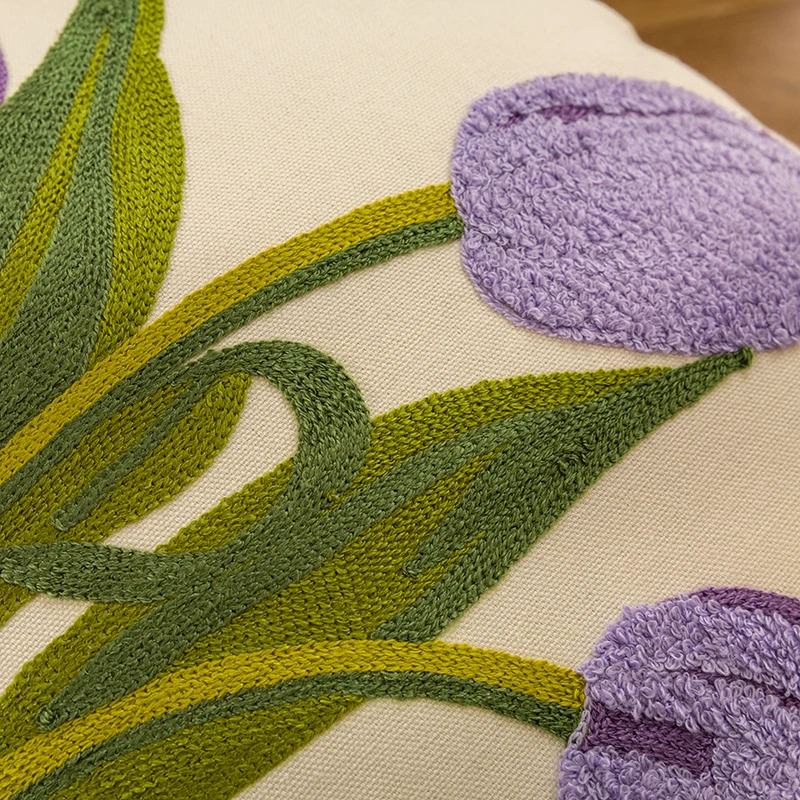 embroidered tulip cute cushion cover aesthetic room decor roomtery