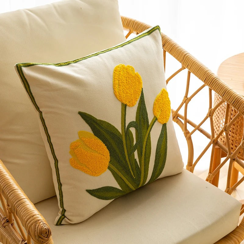 embroidered tulip cute cushion cover aesthetic room decor roomtery