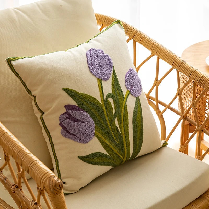 embroidered tulip cute cushion cover aesthetic room decor roomtery