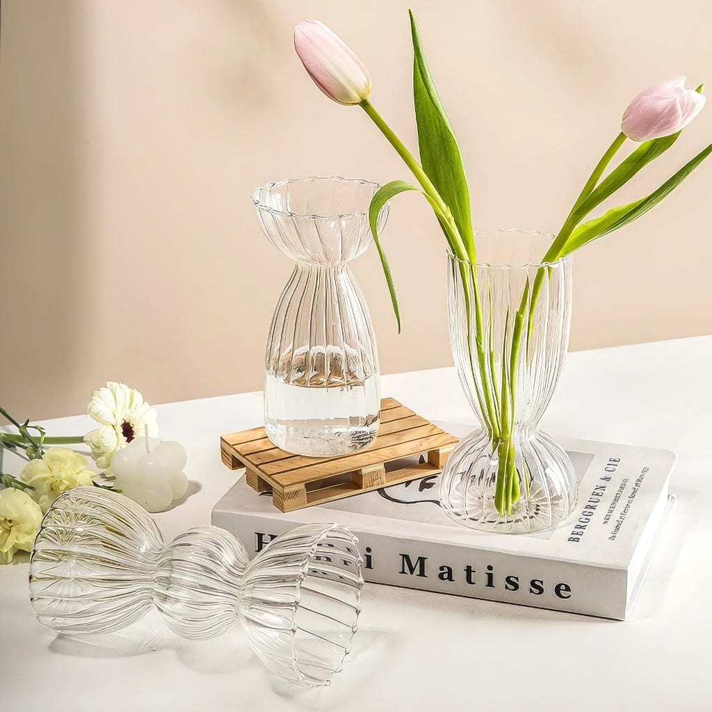 fall aesthetic vintage clear striped glass vase
