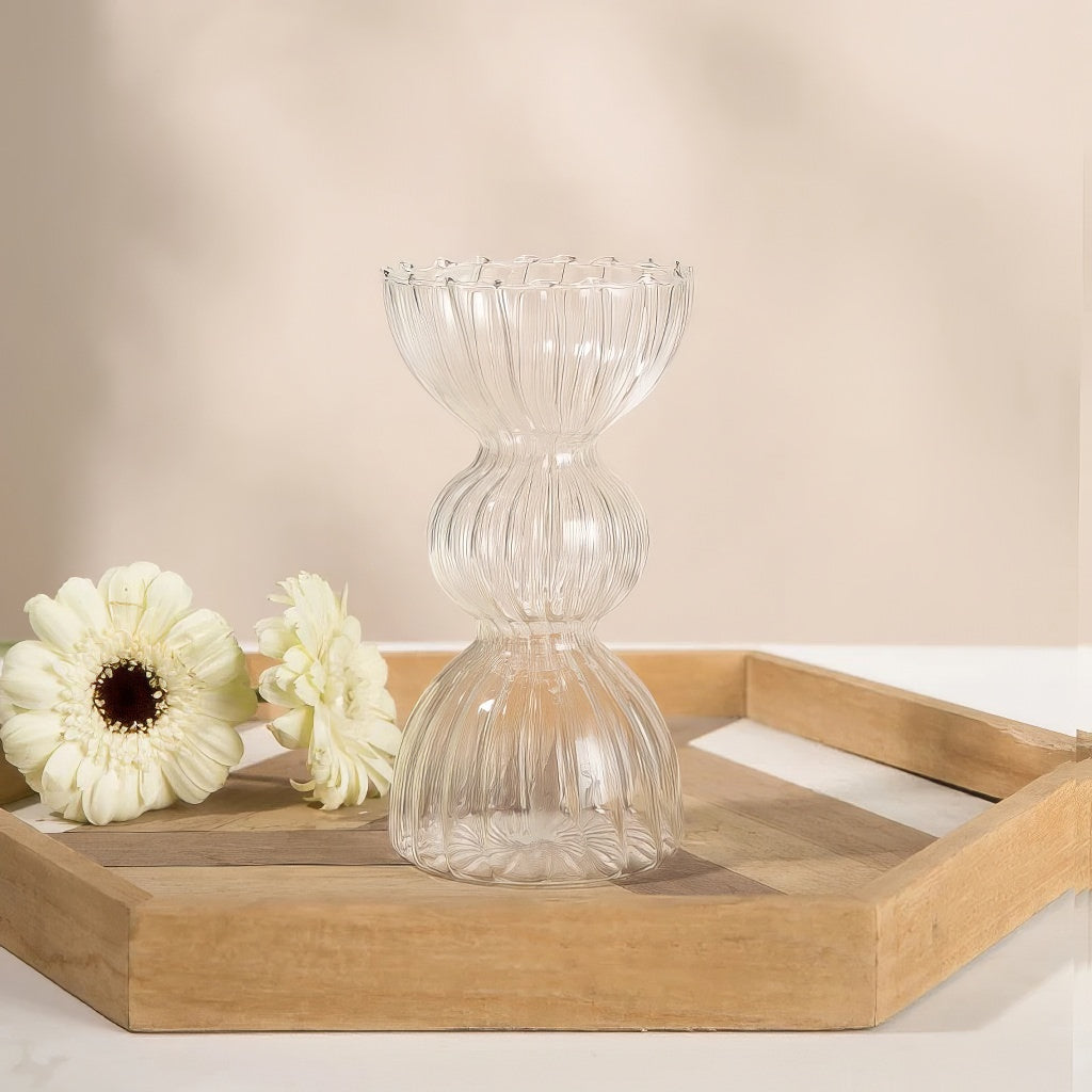 fall aesthetic vintage clear striped glass vase