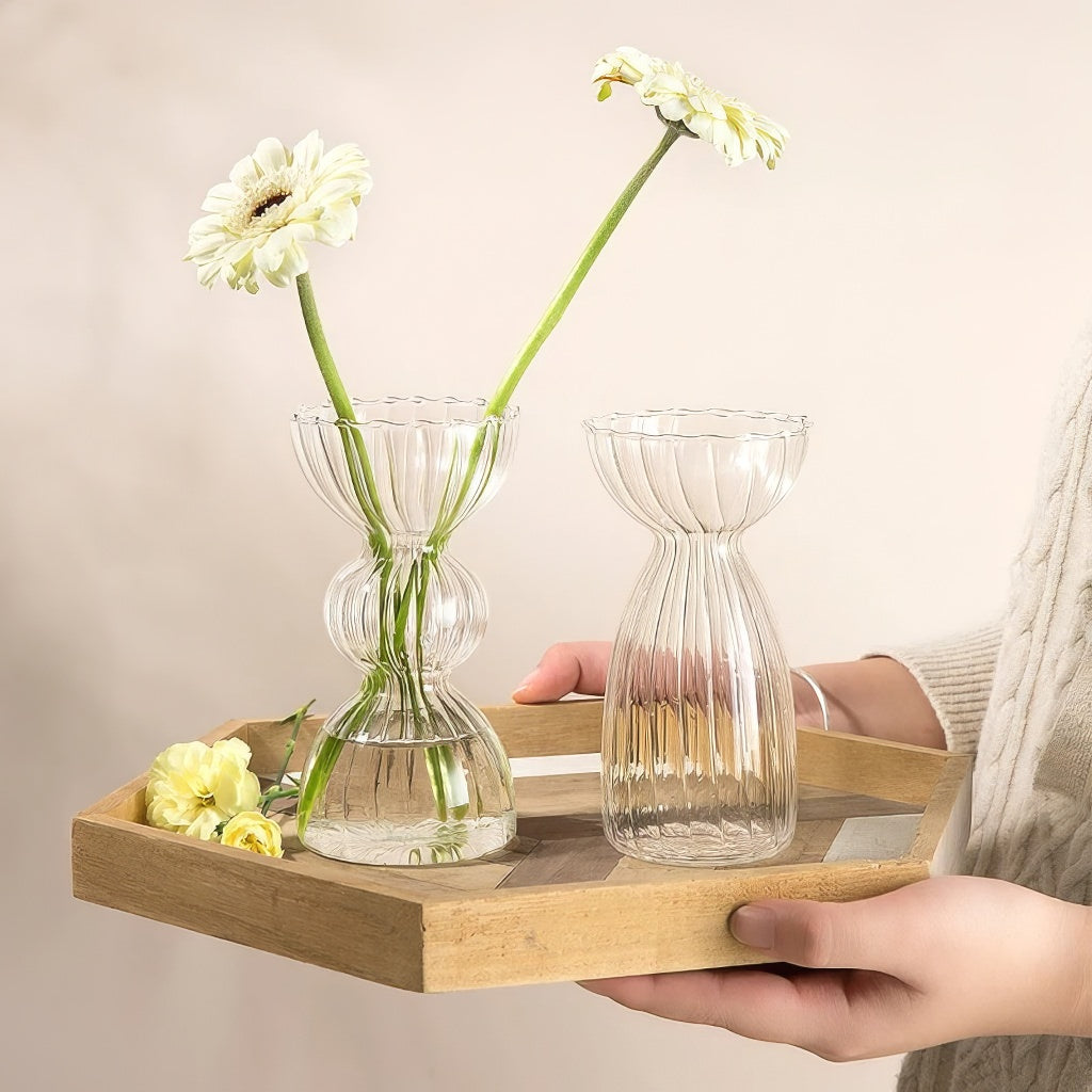 fall aesthetic vintage clear striped glass vase