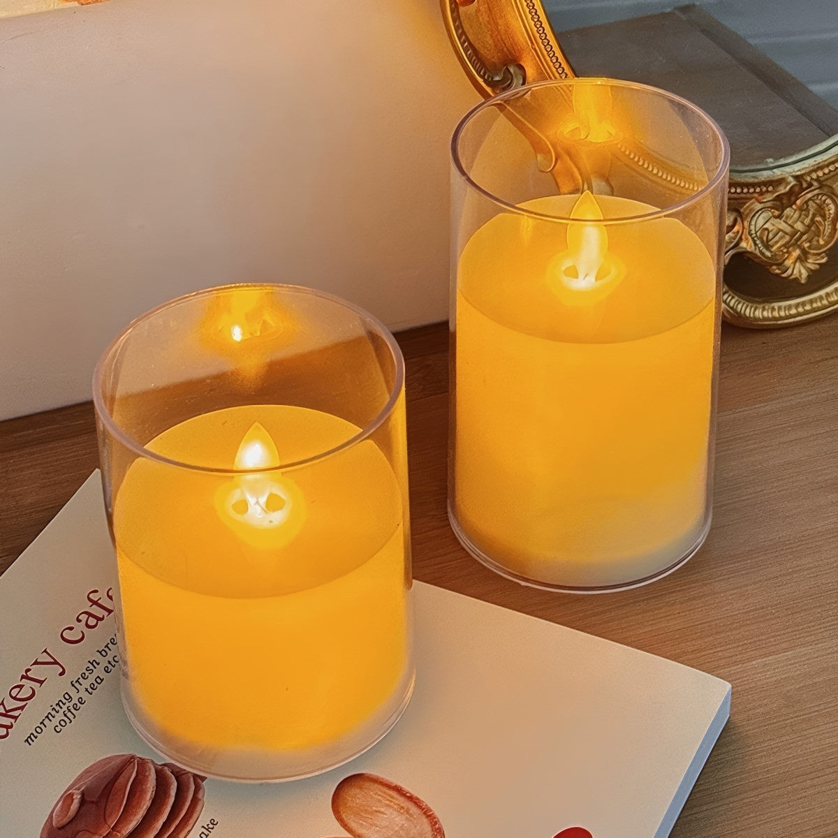 warm glow flameless fake glass led candle light